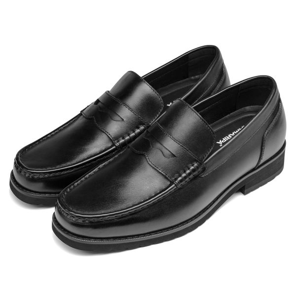 Mocasines de cuero negro con alzas de 6 cm